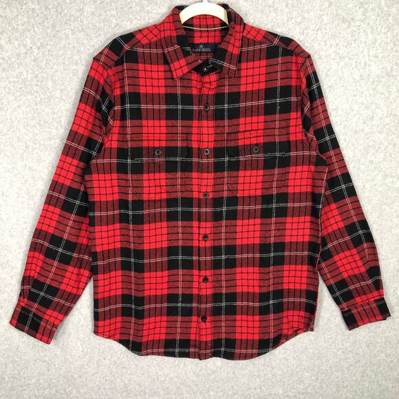 Rainforest Flannel Shirt Mens Small‎ Red Black Plaid Cotton Brushed Heavyweight - Picture 1 of 9
